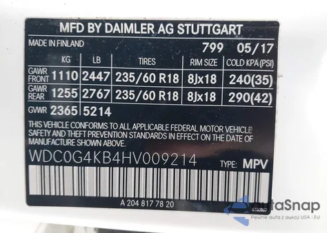 2017 Mercedes-Benz Glc 300 4Matic z USA, uszkodzony, nr VIN WDC0G4KB4HV009214